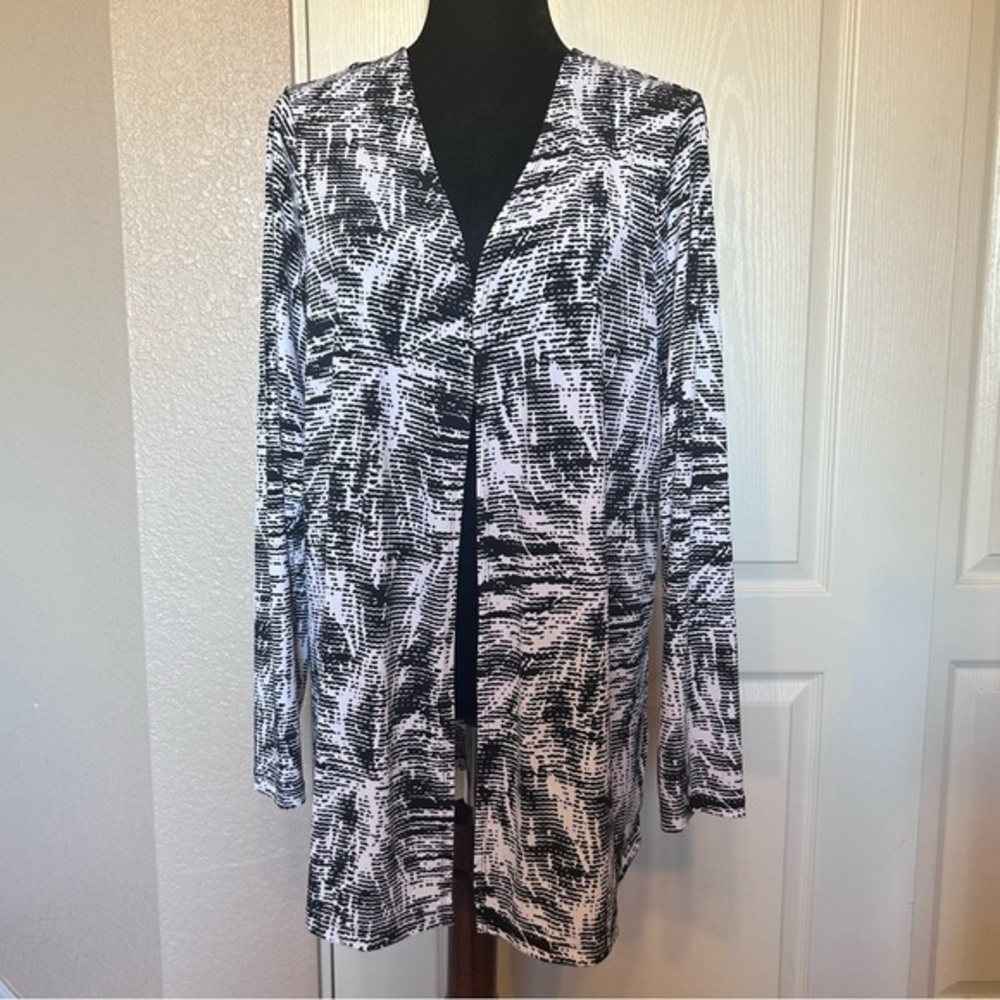 Christopher & Banks Black and White Open‎ Front Shacket Shirt Blouse Size Large